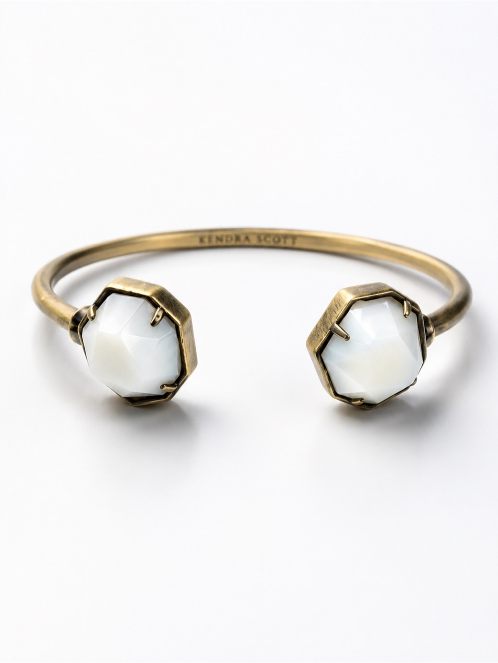Kendra Scott Brinkley White Banded Agate Bronze Finish Cuff Bracelet